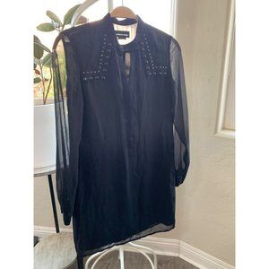 Diesel Black Gold Black Dress It 38 US 2 Mini Sheer Long Sleeve Studs EUC 6650